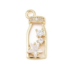 Настоящее золото 18K Латунные микропаве прозрачные подвески с фианитом, подвески из бутылки желаний, реальный 18 k позолоченный, 14.5x6x3 мм, отверстие : 1.4 мм