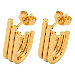 Золотой Вакуумное покрытие pvd 202 серьги-гвоздики из нержавеющей стали, с 304 штифтов из нержавеющей стали, Буква U, золотые, 21x6 мм