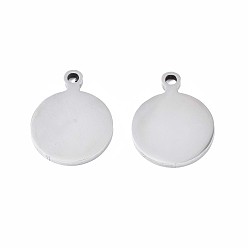 Stainless Steel Color Non-Tarnish 201 Stainless Steel Pendants, Flat Round, Stainless Steel Color, 24x18.5x2mm, Hole: 2mm