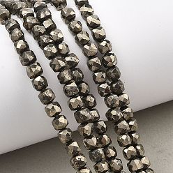 Пирит Нити из бусин из натурального золотого пирита/золотого пирита, граненые, кубические, 5x5x5 мм, отверстие : 0.6 мм, около 82 шт / нитка, 15.35'' (39 см)