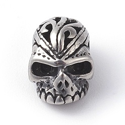 Antik Silber Farbe 316 chirurgische Edelstahlperlen, Schädelkopf, Antik Silber Farbe, 7x7x10 mm, Bohrung: 1 mm