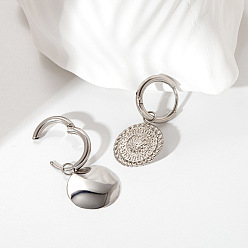 Платина Плоские круглые 304 серьги-кольца из нержавеющей стали, платина, 30x14.73 мм