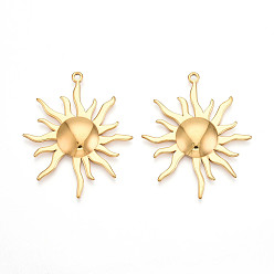 Настоящее золото 18K 304 подвески из нержавеющей стали, ионное покрытие (ip), солнечные чары, реальный 18 k позолоченный, 45x37.5x3.5 мм, отверстие : 2 мм