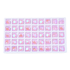 Бледно-Розовый Стеклянные стразы кабошоны, ногтей декоративные аксессуары, граненые, квадратный, розовый жемчуг, 10x10x5 мм