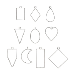 Платина 10подвески из легкого сплава с открытой спиной, принадлежности для наполнения, для эпоксидной смолы, изготовление ювелирных изделий из смолы, разнообразные, платина, 34~48x19~44 мм