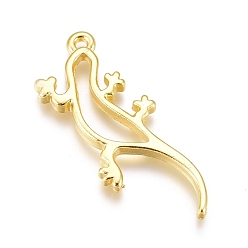 Золотой Подвесные подвески из сплава, для diy уф смолы, эпоксидная смола, Прессованные цветочные украшения, геккон, золотые, 31.5x12.5x2.5 мм, отверстие : 1.4 мм