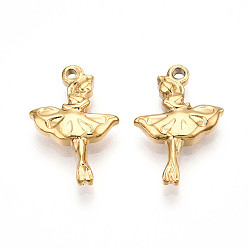 Настоящее золото 18K 304 подвески из нержавеющей стали, ионное покрытие (ip), прелести танцовщицы, реальный 18 k позолоченный, 19x13x3 мм, отверстие : 1.4 мм