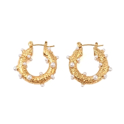 Золотой Ионное покрытие (IP) 304 серьги-гвоздики из нержавеющей стали с имитацией жемчуга ABS для женщин, U-образный, золотые, 28x29x11 мм