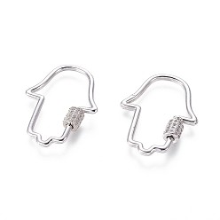 Платина Латунные микропаве, кубический цирконий, винт, карабин, подвески с замком, для изготовления ожерелий, быстрые ссылки, hamsa рука / рука fatima / рука miriam, платина, 32x24x2 мм