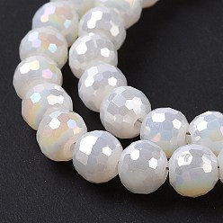 White Electroplate Opaque Solid Color Glass Beads Strands, AB Color Plated, Faceted(96 Facets), Round, White, 5~6mm, Hole: 1~1.2mm, about 95pcs/strand, 20.87''(53cm)