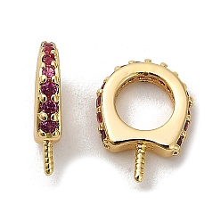 Сливовый Подставка для подков, покрытие латунь, микропаве, кубический цирконий, подвесные петли, привязка поручительств, за половину пробурено бисера, без кадмия и без свинца, долговечный, реальный 18 k позолоченный, слива, 9.5x7.5x2 мм, отверстие : 4.5 мм, штифты : 0.8 мм