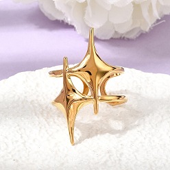 Настоящее золото 18K 304 открытые кольца-манжеты из нержавеющей стали для женщин, двойная звезда, ионное покрытие (ip), реальный 18 k позолоченный, 32.5 мм, внутренний диаметр: 20 мм