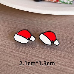 Hat Серьги-гвоздики из смолы с рождественской тематикой, с фурнитурой латунной для серег, красные, шляпа, 21x13 мм