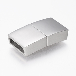 Stainless Steel Color Tarnish Resistant 304 Stainless Steel Magnetic Clasps with Glue-in Ends, Rectangle, Stainless Steel Color, 23x12x5mm, Hole: 3x10mm