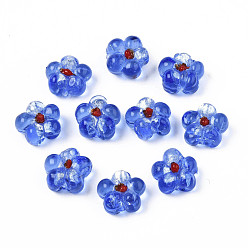 Васильковый Ручная серебряная фольга стеклянные бусины Lampwork, цветок, васильковый, 14~14.5x14.5~15x8~9 мм, отверстие : 1.4~1.6 мм