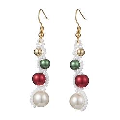 Золотой Серьги-подвески из круглого и мелкого жемчуга, окрашенного в технике запекания, круглые, золотые, 60x12 мм