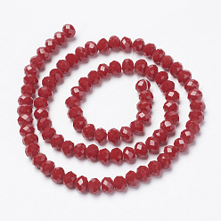 FireBrick Opaque Solid Color Glass Beads Strands, Faceted, Rondelle, FireBrick, 2x1.5mm, Hole: 0.4mm, about 195pcs/strand, 11 inch(28cm)