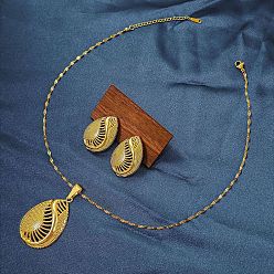 Teardrop Комплект из ожерелья с подвеской из сплава и сережек-гвоздиков для женщин, золотые, слеза, 405 мм и 35x22 мм