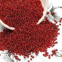 Темно-Красный 12/0 круглый стеклянный бисер класса А, серебряная линия, темно-красный, 12/0, 2x1.5 мм, отверстие : 0.3 мм, около 30000 шт / упаковка