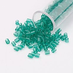 Medium Sea Green 11/0 Two Cut Round Hole Glass Seed Beads, Hexagon, Transparent Colours, Medium Sea Green, 2x2mm, Hole: 0.5mm, about 41000pcs/pound