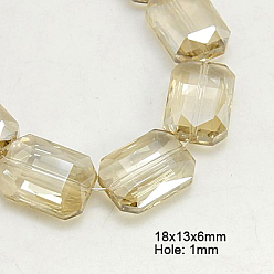 PapayaWhip Electroplated Glass Beads, Pearl Luster Plated, Faceted Rectangle, PapayaWhip, 18x13x6.5~7.5mm, Hole: 1mm