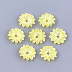 Yellow Opaque AS Plastic Bead Caps, Pearlized, Flower, Yellow, 32x32x7mm, Hole: 4mm, about 350pcs/500g