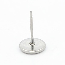 Stainless Steel Color 304 Stainless Steel Flat Round Stud Earring Settings, Earring Posts, Stainless Steel Color, Tray: 12mm, 14mm, Pin: 1mm