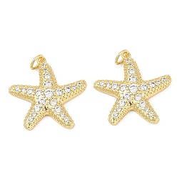 Настоящее золото 18K Латунные микро проложить кубического циркония подвески, прелести морская звезда, с целью перехода в кольце, без кадмия и без свинца, прочное покрытие, стойки покрытие, реальный 18 k позолоченный, 21.5x21x3 мм, отверстие : 3.5 мм
