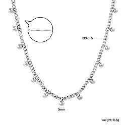 Couleur Acier Inoxydable Colliers à pompons ronds en acier inoxydable pour femmes, couleur inox, 304 pouce (15.75 cm), pendentif: 40 mm
