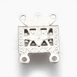 Stainless Steel Color 201 Stainless Steel Multi-Strand Box Clasps, Square, Stainless Steel Color, 15x10x3mm, Hole: 1mm