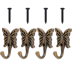 Античная Бронза Настенные вешалки для одежды из сплава, бабочка, античная бронза, 55.5x35x34 мм
