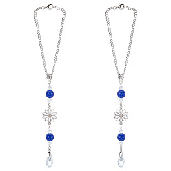 Синий 2шт. подвесные украшения в виде цветов из сплава, подвески-капли из стекла для зеркала заднего вида автомобиля, синие, 220 мм