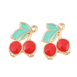 Красный Подвески из эмали и сплава, черри прелести, золотой свет, красные, 20x15x2 мм, отверстие : 1.6 мм