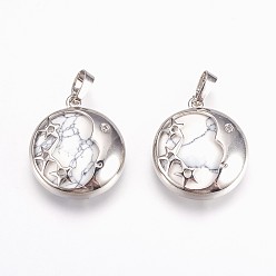 Говлит Природные подвески Говлит, с латунной фурнитурой , плоские круглые со звездой, платина, 27x23x6.5 мм, отверстие : 5x8 мм
