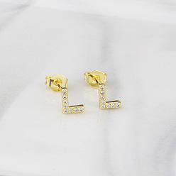 Letter L Серьги-гвоздики из циркония, золотые, Письмо L, 6.5x6.5 мм