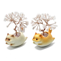 Розовый Кварц Украшения из натурального розового кварца в виде дерева жизни с кошачьими фигурками, с керамической основой разных цветов и медной проволокой, фен-шуй энергетический камень подарок для домашнего офиса украшение рабочего стола, 69~70x43.9x90~97 мм