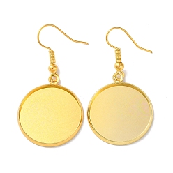 Золотой Железные крючки для сережек с покрытием стойки, с пустыми круглыми подносами, плоско-круглые, золотые, 42.5 мм, штифты : 0.7 мм