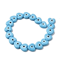 Bleu Ciel Clair Perles lampwork, perles au chalumeau, faits à la main, coeur avec le mauvais œil, lumière bleu ciel, 20~21x20~21x7mm, Trou: 1.4~1.8mm