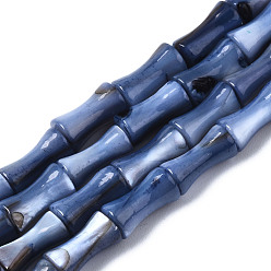 Steel Blue Natural Freshwater Shell Beads Strands, Dyed, Bamboo Stick, Steel Blue, 8x4.5x4.5mm, Hole: 0.7mm, about 45~48pcs/strand, 14.61~15.51 inch(37.1~39.4cm)