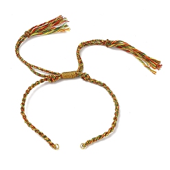 Разноцветный Плетеный браслет из хлопкового шнура, с латунными кольцами золотистого оттенка, красочный, 6-3/4~10-3/8 дюйм (17~26.5 см)