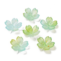 Светло-зеленый Акриловый шарик крышки, цветок, с золотой порошок, светло-зеленый, 19x6 мм, отверстие : 1.6 мм, Около 1250 шт / 500 г