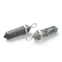 Snowflake Obsidian Natural Snowflake Obsidian Pendants, with Platinum Tone Brass Findings, Bullet, 39.5x12x11.5mm, Hole: 4.5x2.8mm