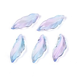 Васильковый Подвески из прозрачного стекла с росписью для запекания, лист, два тона, васильковый, 26~26.5x9~9.5x6.5~7.5 мм, отверстие : 1.2~1.5 мм, Около 917 шт / 1000 г