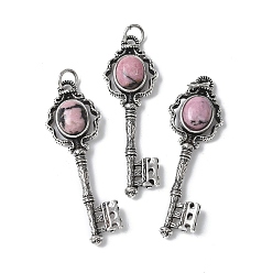 Родонит Ключ латунный натуральный родонит большие подвески, с целью перехода в кольце, античное серебро, 55.5x16.5x5~6.5 мм, отверстие : 4.5 мм