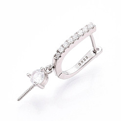 Платина 925 серьги-кольца Huggie Hoop из стерлингового серебра с микропаве из прозрачных кубических цирконий для полупросверленных бусин, платина, 25x11x4.5 мм, штифты : 0.8 мм, подвеска: 11.3x4.5x3 мм, штифты : 0.7 мм