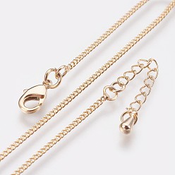 Real 18K Gold Plated Long-Lasting Plated Brass Curb Chain Necklaces, with Lobster Claw Clasp, Nickel Free, Real 18K Gold Plated, 18.11 inch(46cm), 1.2mm
