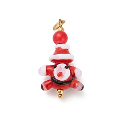 Santa Claus Рождество ручной работы Lampwork подвески, с 304 нержавеющей стали, Дед Мороз, 34x19x12.5 мм, отверстие : 4.5 мм