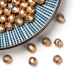 Gold Czech Fire Polished Glass Beads, Faceted, Drum, Gold, 6x6mm, Hole: 1mm, about 380pcs/bag