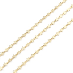 Real 18K Gold Plated Brass Star Link Chains, Cadmium Free & Nickel Free & Lead Free, Unwelded, with Spool, Real 18K Gold Plated, 3x2x0.5mm, 4.5x4.5mm