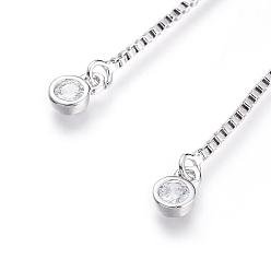 Real Platinum Plated Brass Chain Bracelet Making, with Cubic Zirconia, Slider Bracelets Making, Cadmium Free & Nickel Free & Lead Free, Real Platinum Plated, 4-3/8 inch~4-3/4 inch(110~120mm), 1mm, Hole: 1.5mm
